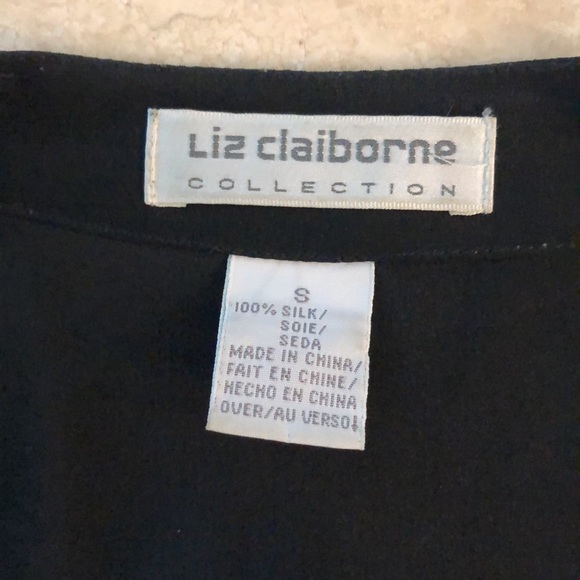 VTG Liz Claiborne Collection 100% Silk Washable Black Tunic Top With Pockets - Picture 7 of 10